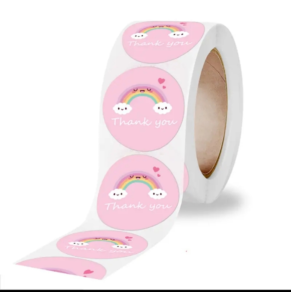 Thank you sticker 1" 500 quanity round rainbow seller reseller teacher pink cute